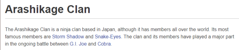 Arashikage clan description
