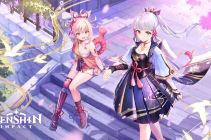 Genshin Impact v2.0 characters Ayaka(right) and Yoimiya(left)