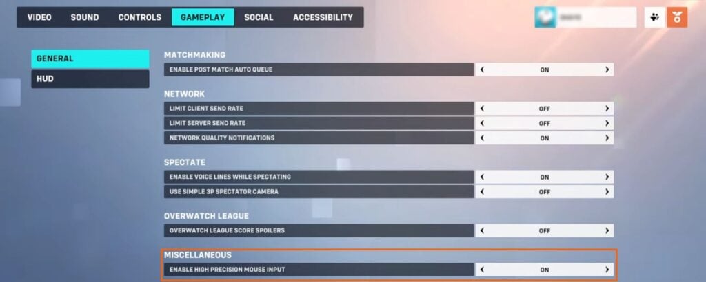 Enable High Precision Mouse Input to ON overwatch 2