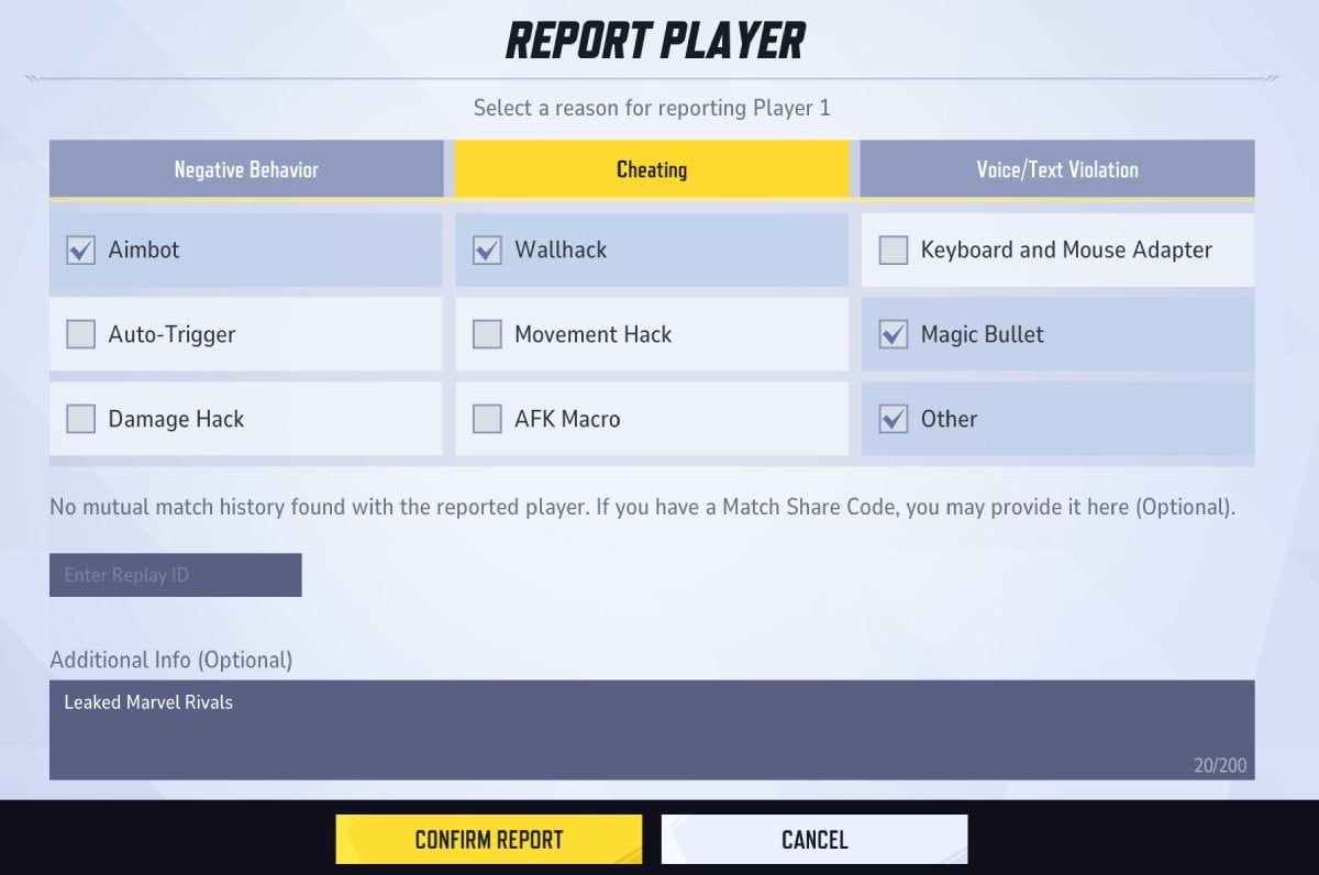 Marvel Rivals New reporting system version 2